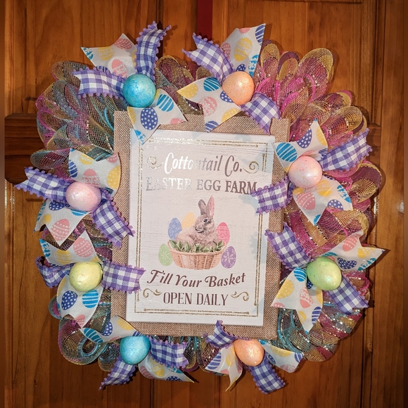 Easter wreath, bunny wreath, spring Wreath handmade, Farmhouse wreath - Picture 3 of 6